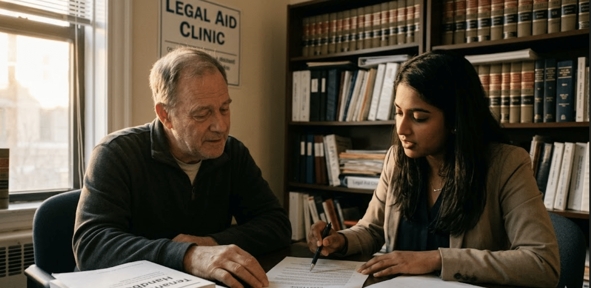 Tenant rights Legal aid clinic consultation between lawyer and client
